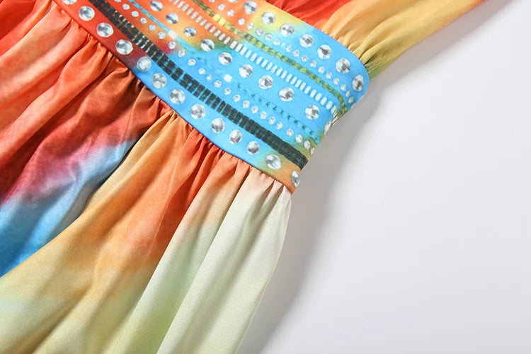 Colorful Print Dress Woman Sexy Wrap Chest Backless High Splits Summer Holiday Beach Party Elegant Style Long Bodycon