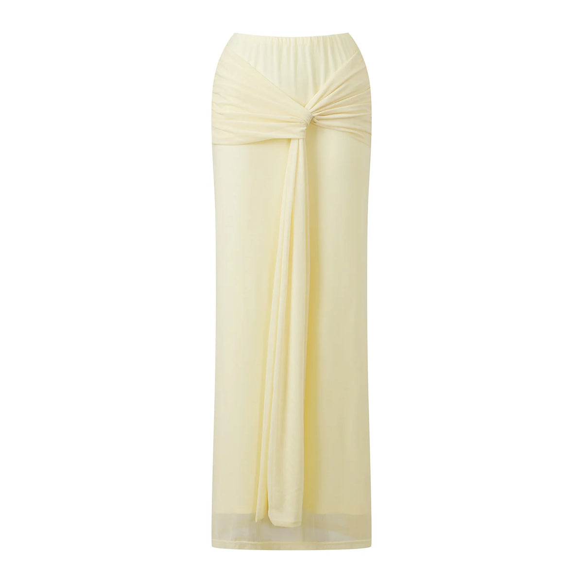 Women Yellow Knotted Waist Maxi Skirt Bodycon Draped Tie Front High Waist Long Skirt Summer Streetwear Vacation Outfit