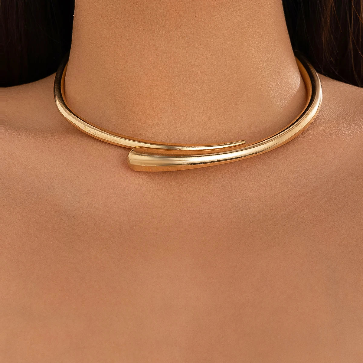 Punk Water Drop Torques Choker Necklace Open Cuff Bangle for Women Wed Bridal Adjustable Rings Party Grunge Jewelry Set