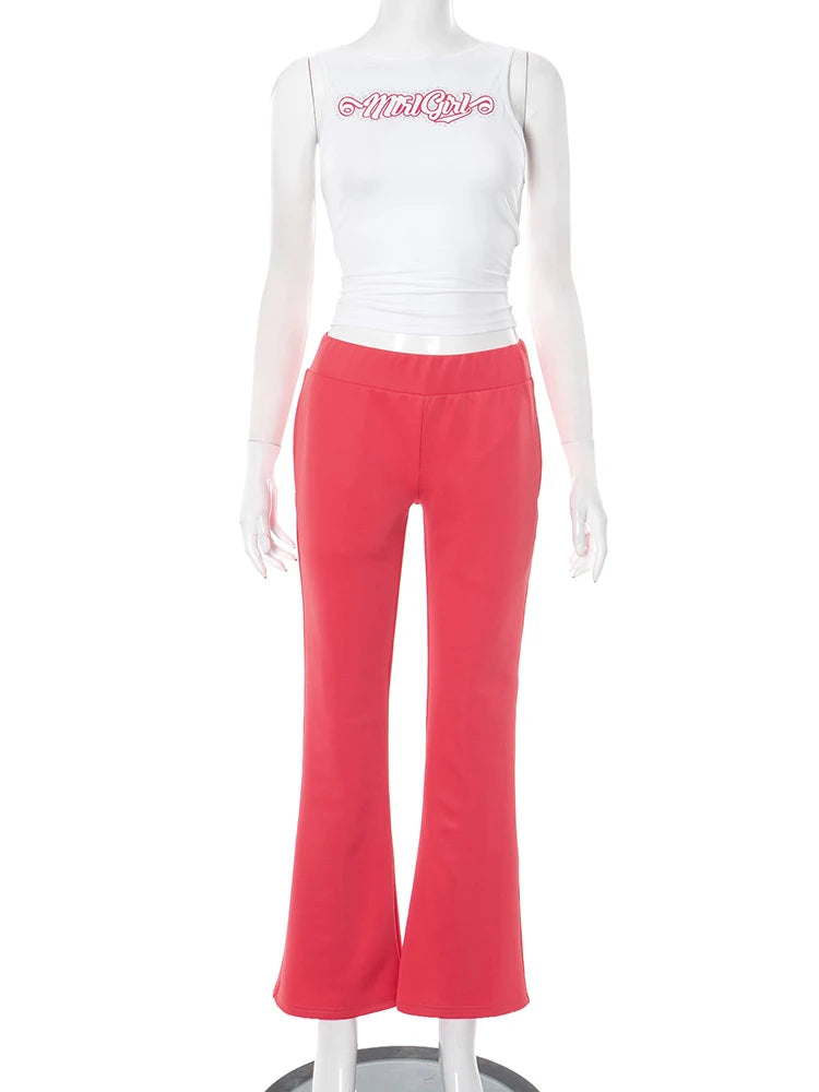 Casual Women Tracksuit 2 Piece Set Monogram Print Diamond Appliques Tank Tops+Pants Matching Sporty Tight Outfits