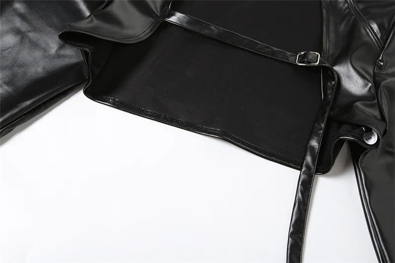 Crop PU Leather Jacket Women with Tube Top Two Piece Set Streetwear Fashion Black Coats Winter Clothes