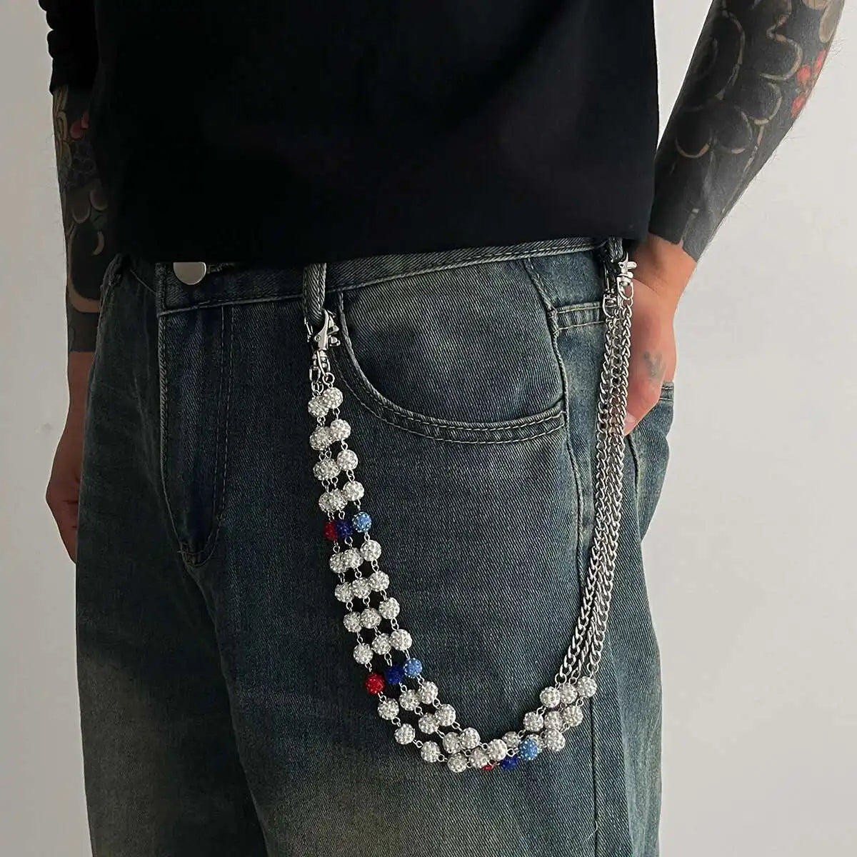 Harajuku Hip Hop Rhinestone Keychains Wallet Belt Jeans Trousers Hipster Pants Bag Chains Rock Jewelry for Men Trend