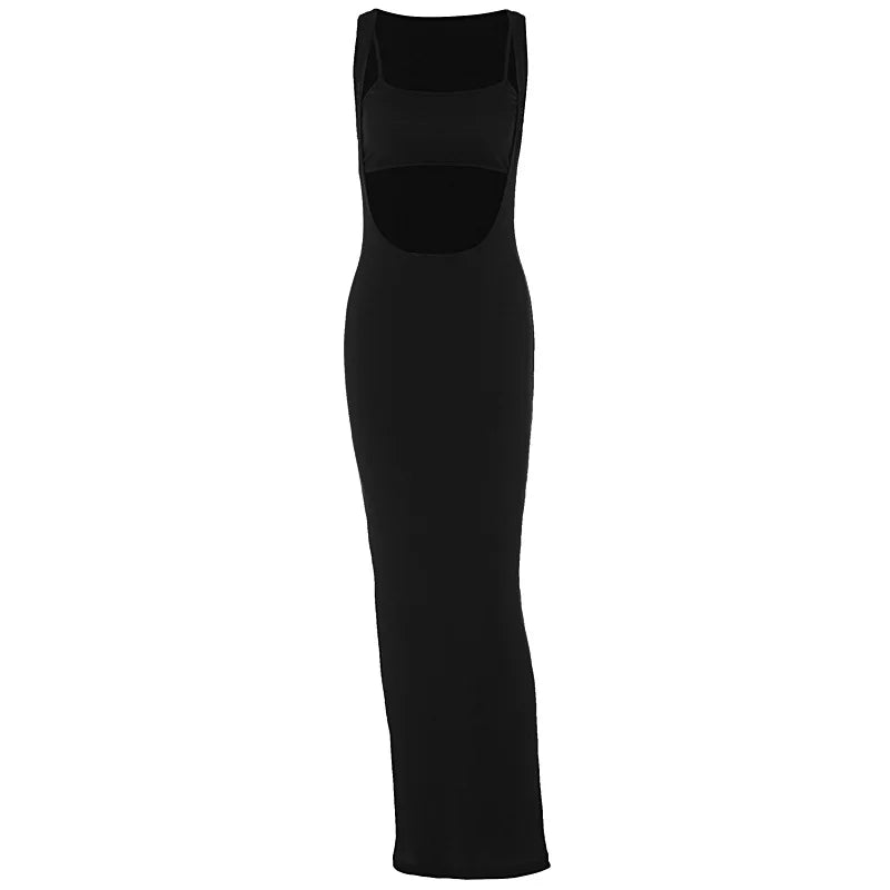 Sleeveless Bodycon Long Dresses Sexy Vacation Outfits for Females Two Pieces Dress Suits Black Purple
