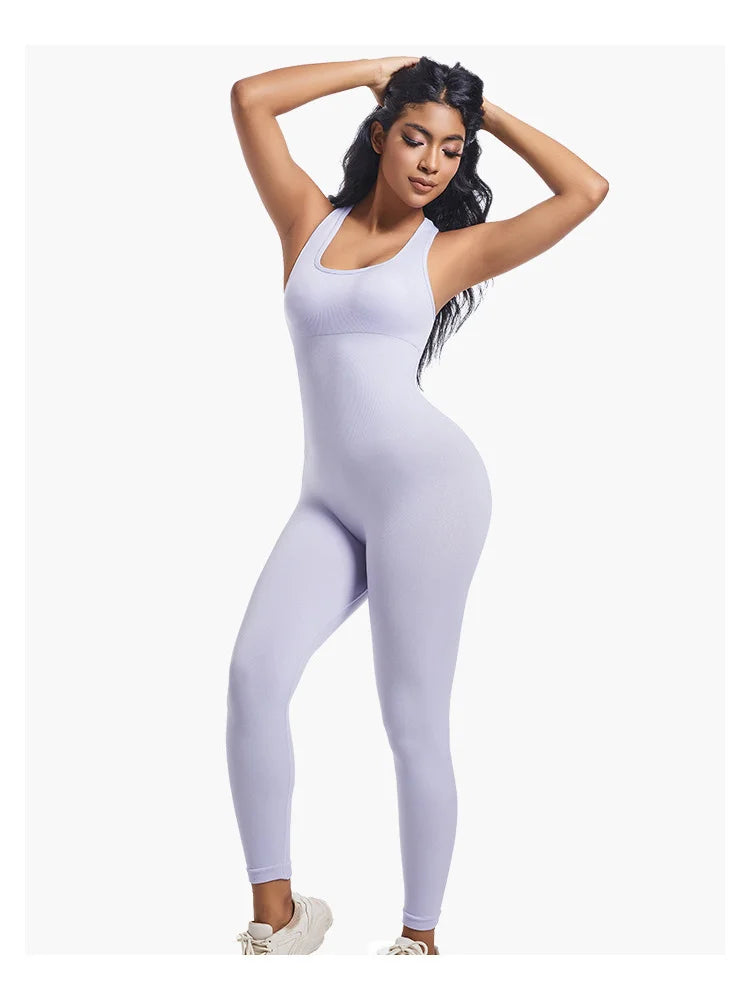 Backless Fitness Jumpsuit Women Sleeveless Skinny Stretch Body-Shaping Sportswear Workout Overalls Slim Streetwear