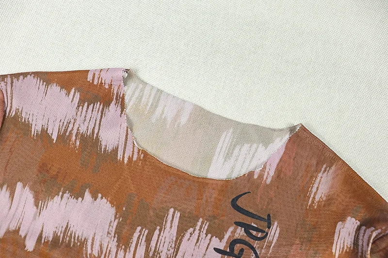 Fashion Print Sexy See Through 2 Piece Set Women o-Neck Full Sleeve Crop Tops+Straight Flared Pants Hottie Streetwear