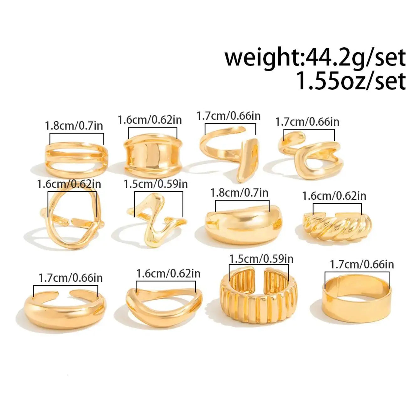12Pcs/Set Vintage Irregular Geometric Open Adjustable Rings Women New Trend Goth Metal Rings Suitable for Daily Party