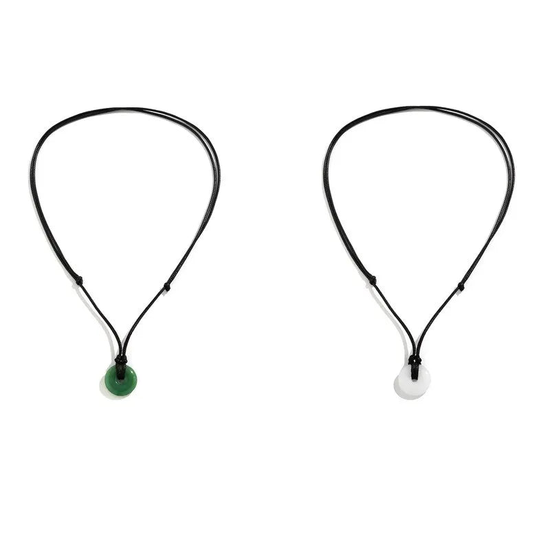 2Pcs Chinese Style Vintage Peace Buckle Pendant Choker Necklace for Women Simple Adjustable Long Chain Y2K Jewelry Accessories