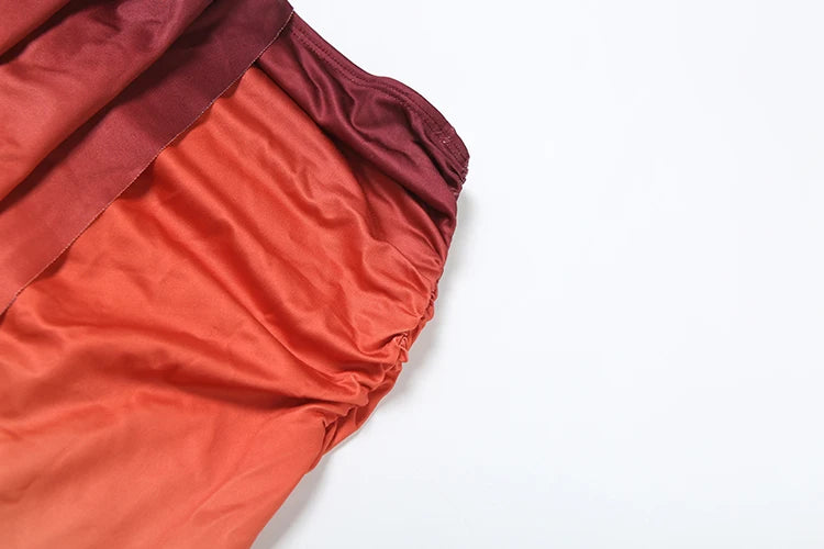 Sexy Colorful 2 Piece Set Women See Through Halter Tank Tops+Ruched Stretch Maxi Skirts Matching Midnight Clubwear