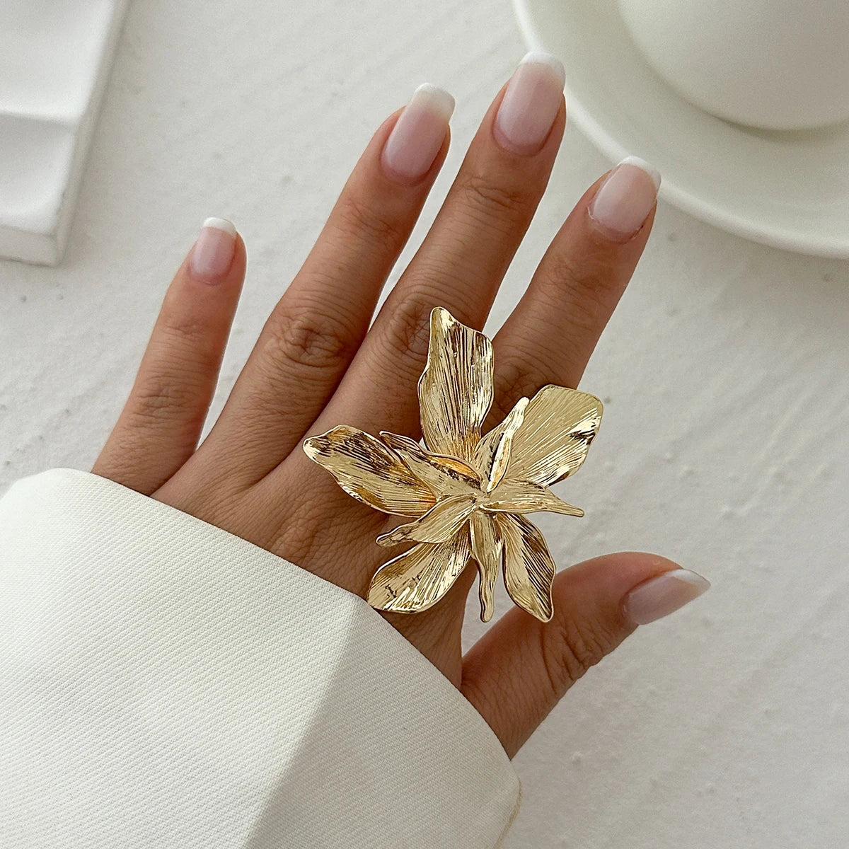 27 Styles Unique Exaggerated Big Flower Starfish Moon Rings Women Punk Geometric Adjustable Finger Ring Grunge Jewelry