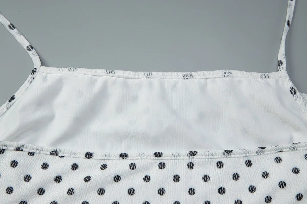 White Polka Dot Print Halter Tops for Woman Sexy Summer Clothes 2026 Ruffled Backless Crop Top Camisole