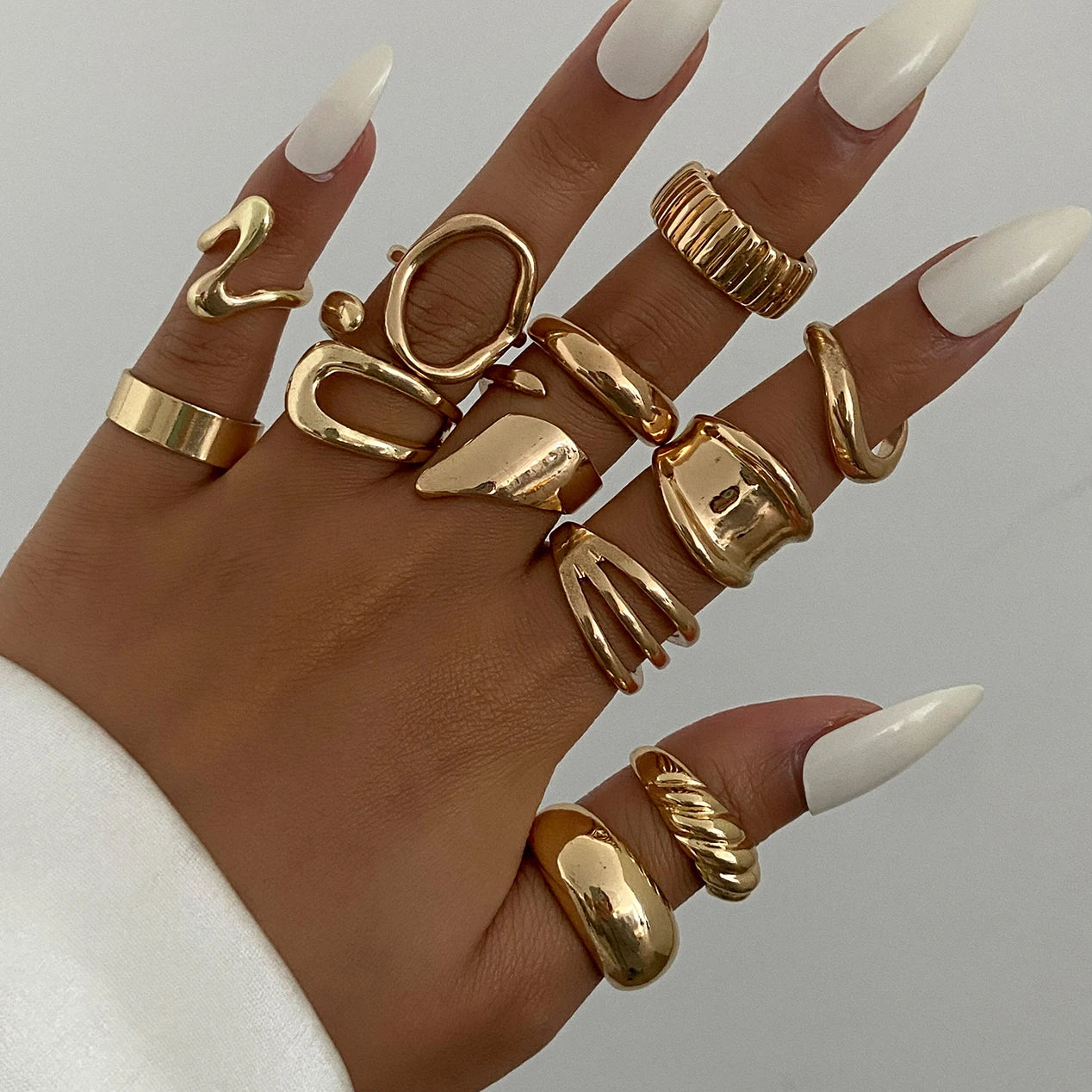 12Pcs/Set Vintage Irregular Geometric Open Adjustable Rings Women New Trend Goth Metal Rings Suitable for Daily Party