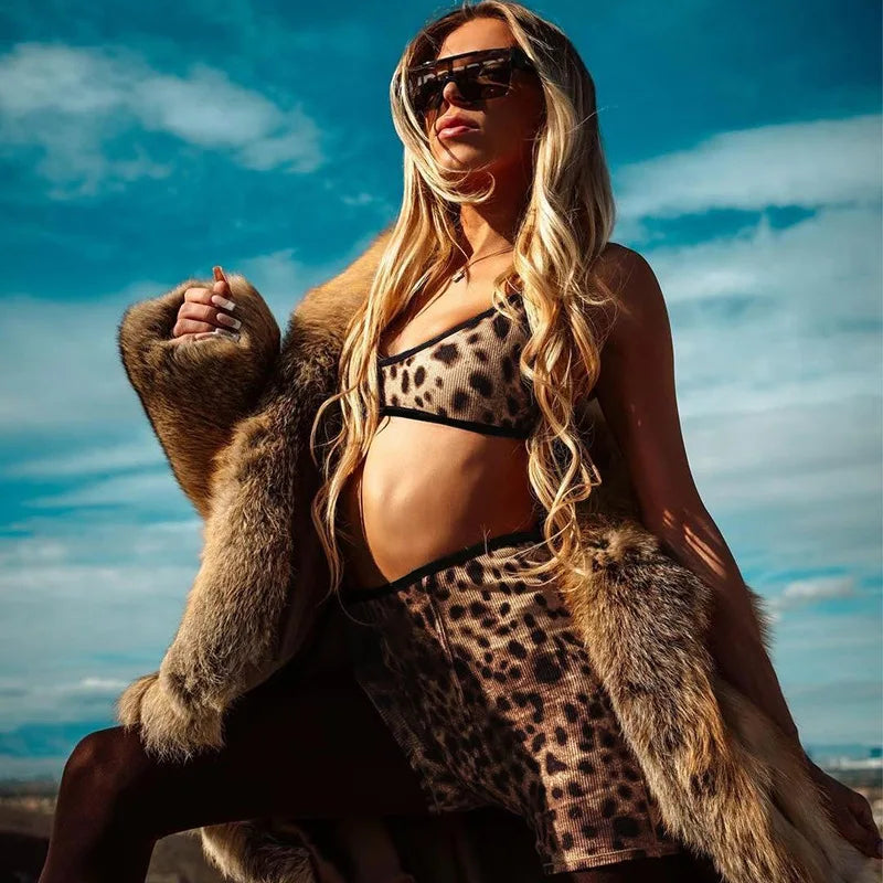 Leopard Print Baddie 2 Piece Sets Outfits Crop Top and Shorts 2025 New in Matching Sets Woman Clothing