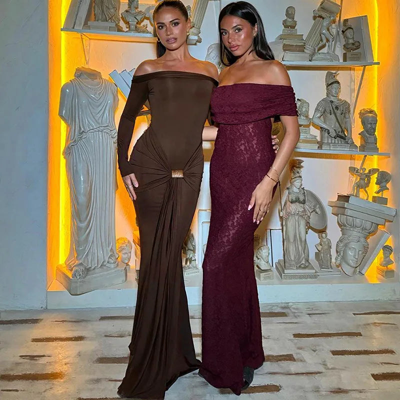 Off Shoulder Long Sleeve Maxi Dress Sexy Party Dresses Evening Gowns for Women Elegant Luxury 2024 Winter