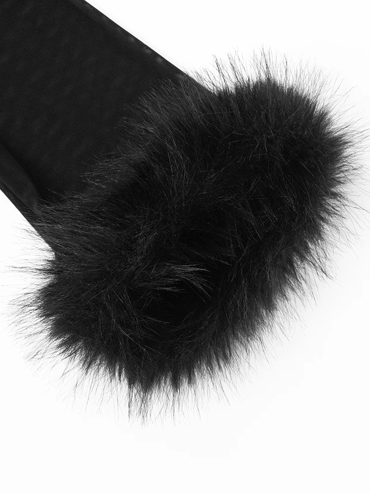 Sexy See Through Cardigan Tops Women Fluff Patchwork Skinny Full Sleeve Navel Exposed Hottie Wild Style Streetwear