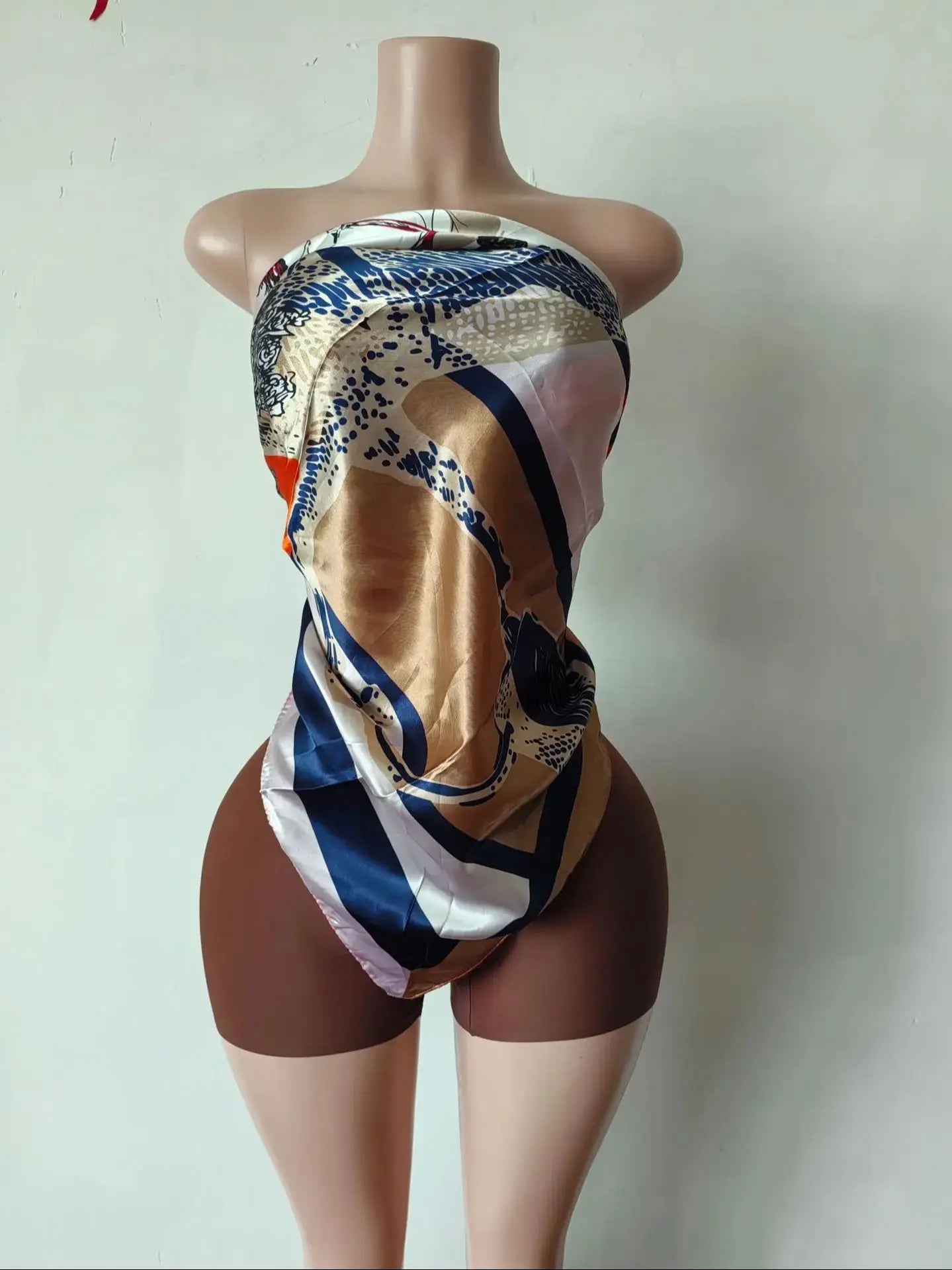 Sexy Hipster Women 2 Piece Set Y2K Summer Colorful Print Strapless Knot Belly Tops+Shorts Matching Midnight Clubwear