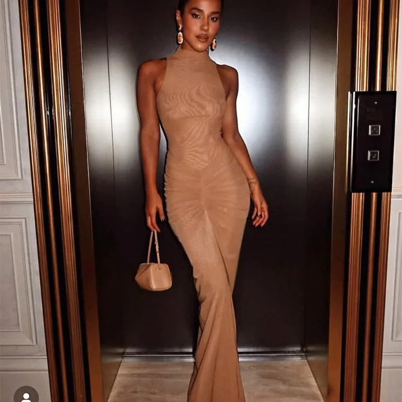 Sleeveless Ruched Maxi Long Dresses Elegant Party Dress Women Sexy Clothes Spring Summer 2025