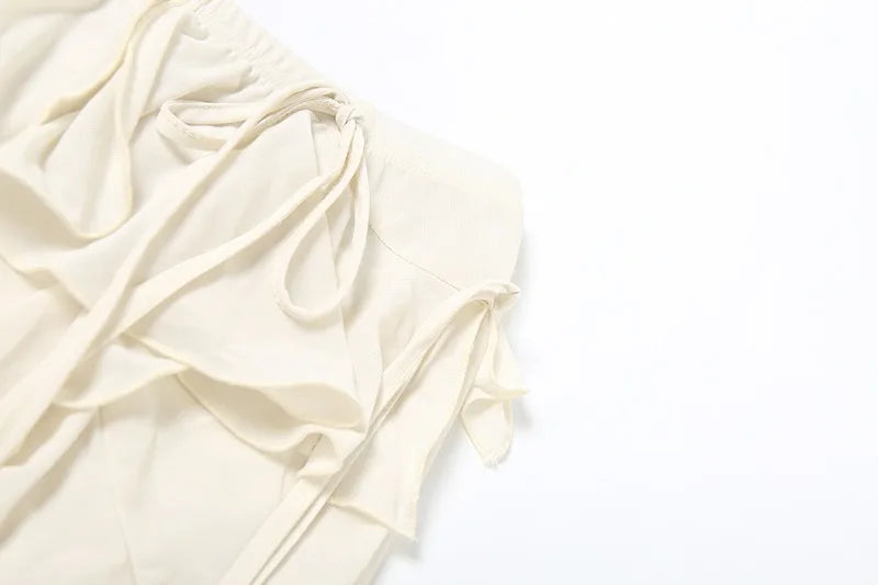 Transparent Chiffon Wide Leg Pants Women Bottoms Music Festival Ruffled Flared Pants Streetwear Clothing