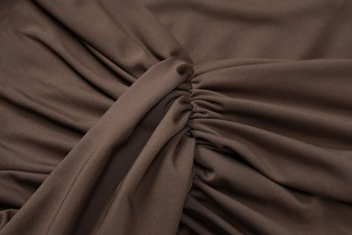 Ruched Draped Short Sleeve Long Dresses Elegant Fashion Autumn Women Dress