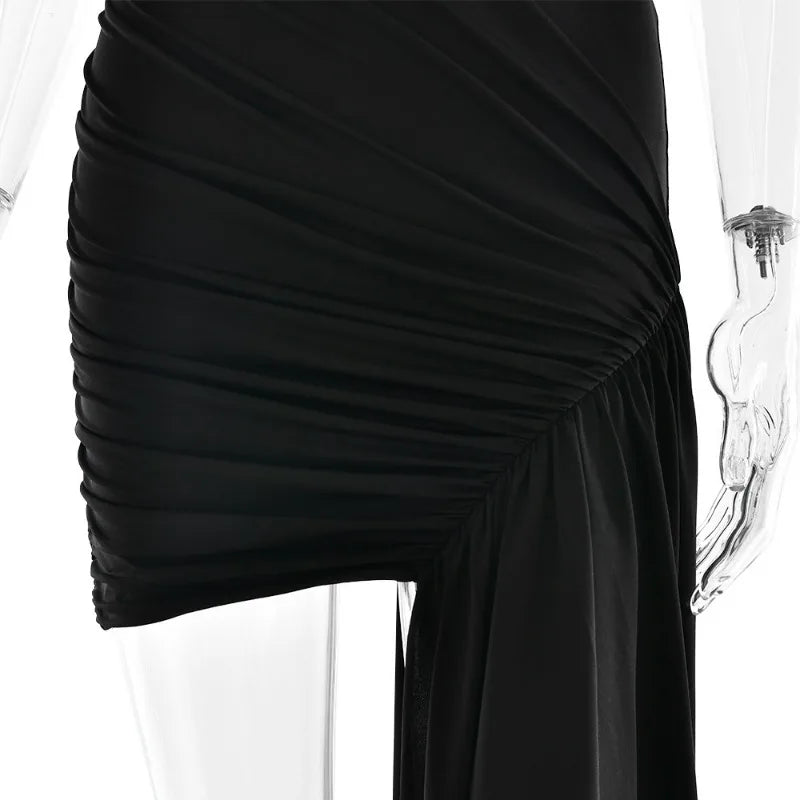 Fashion Ruched Draped Asymmetrical Dresses Sleeveless Mini Bodycon Dress Party Night Elegant Summer 2025