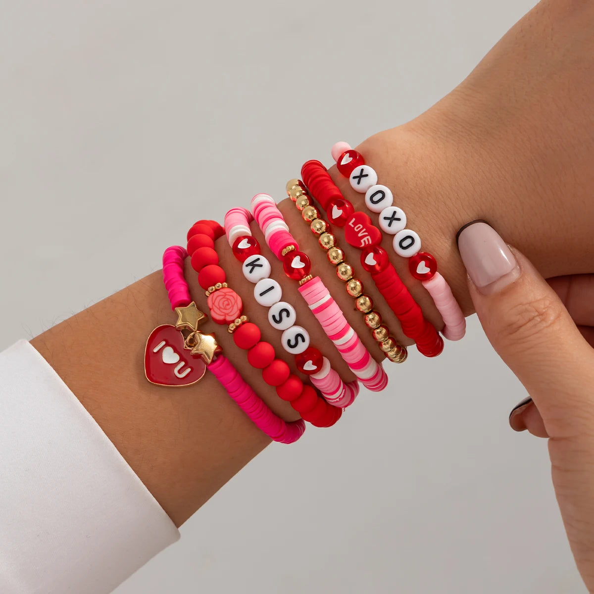 10 Styles Romantic Soft Ceramic Acrylic Beads Letter Chain Bracelet Boho Sweet Heart Bangles Y2K Aesthetics Jewelry New
