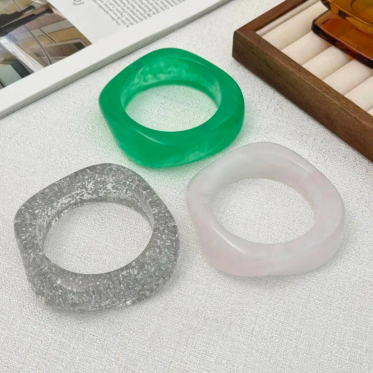 Y2K Transparent Resin Acrylic Bangles for Women New Trend 2025 Boho Irregular Geometric Wide Bracelet Charms Jewelry