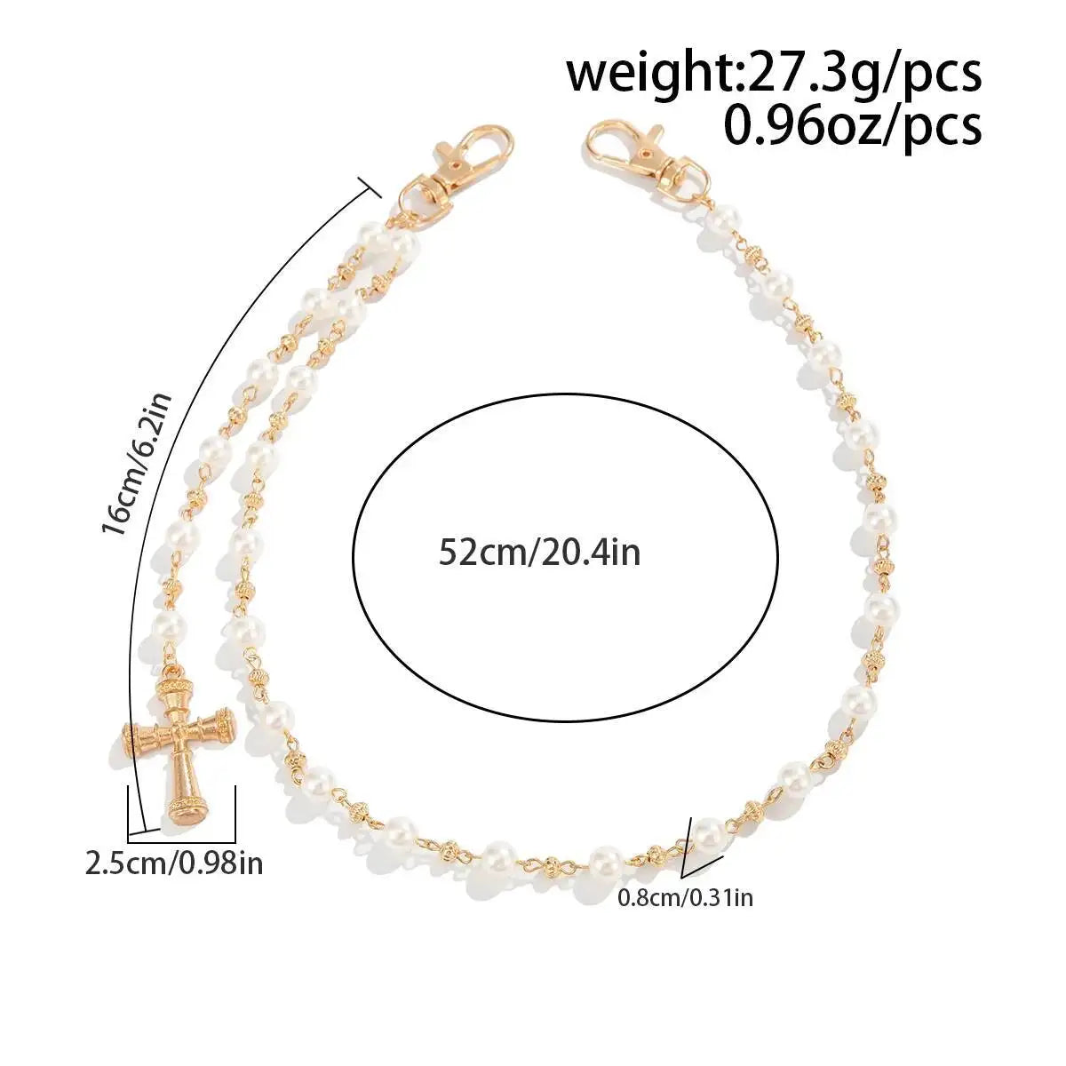 Creative Cross Pendant Imitation Pearl Keychain Wallet Belt Chain for Men Women Trousers Hipster Jeans Chain Jewelry