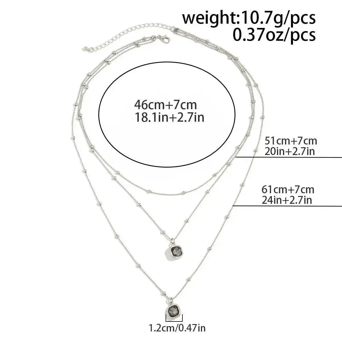 Women's Trendy Black Acrylic Crystal Pendant Hip Hop Necklace with Thin Chain Metal Bead Charm Fashion Jewelry Gift