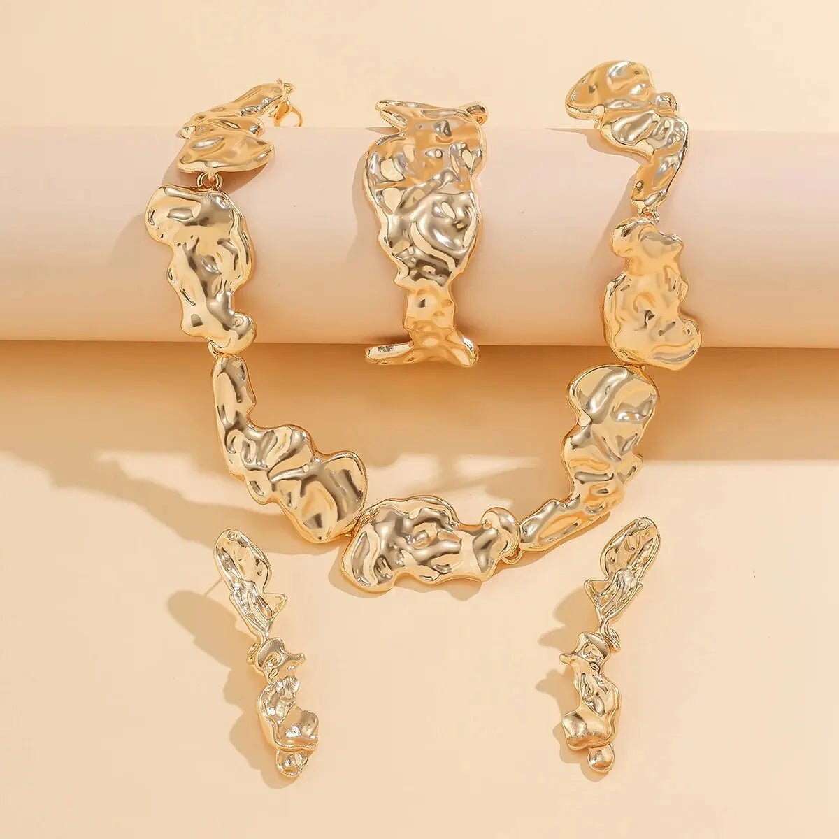 Unique Creative Irregular Big Heavy Metal Chain Necklace for Women Punk Adjustable Bracelet Earring Grunge Jewelry Set Steampunk