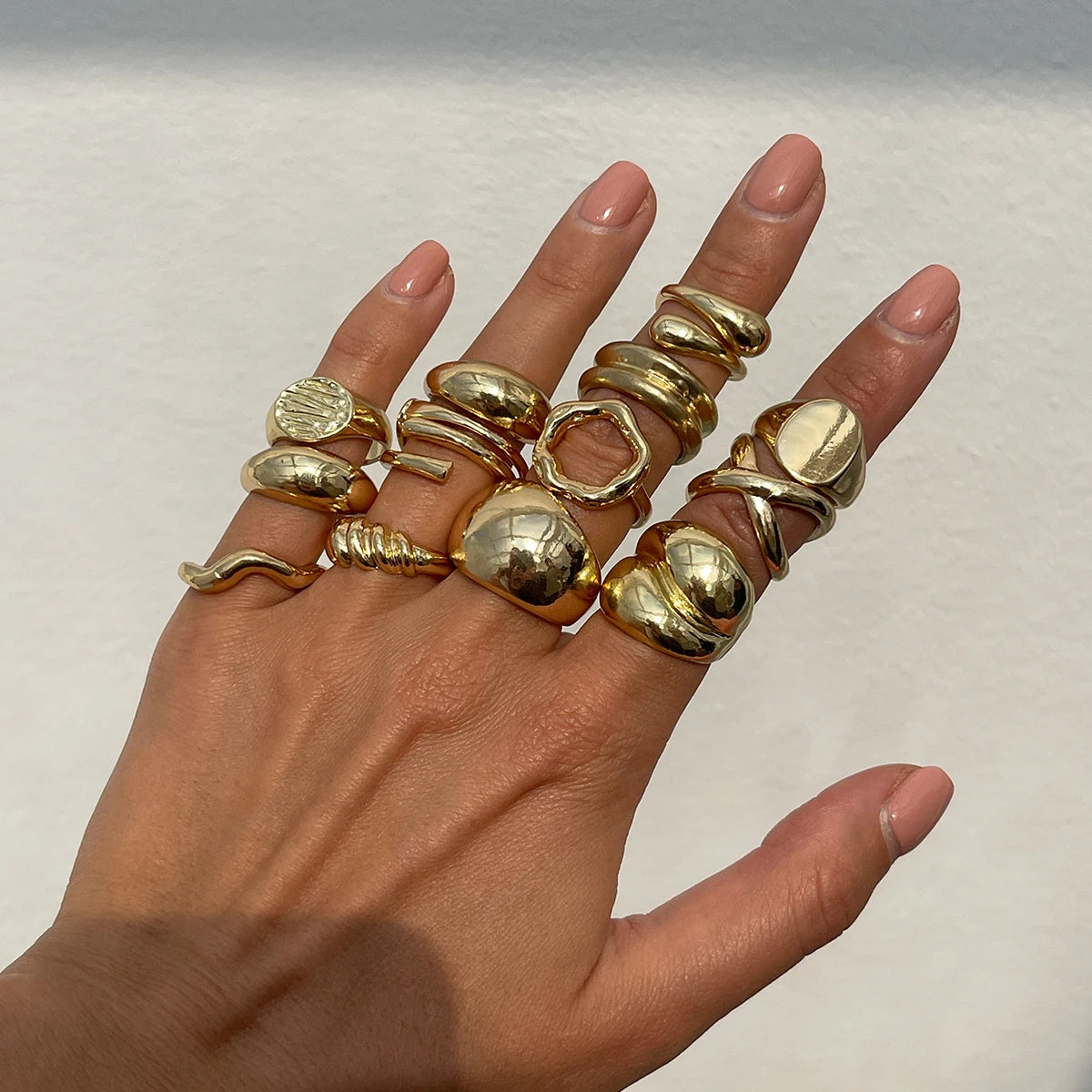 14Pcs/Set Creative Smooth Open Rings for Women 2025 New Fashion Goth Gold Color Adjustable Finger Rings Daily Jewelry