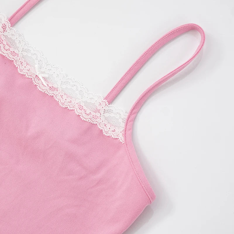 Lace 2 Piece Set Women Sporty Casual Tracksuit Camisole Tops+Shorts Matching Tight Streetwear Skinny Stretch Outfits