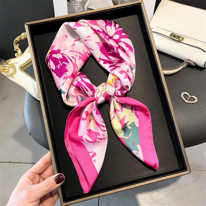 70*70cm Design Print Scarf Women Silk Scarves Bandana Hijab Neckerchief Shawl Kerchief Hair Band Foulard Luxury