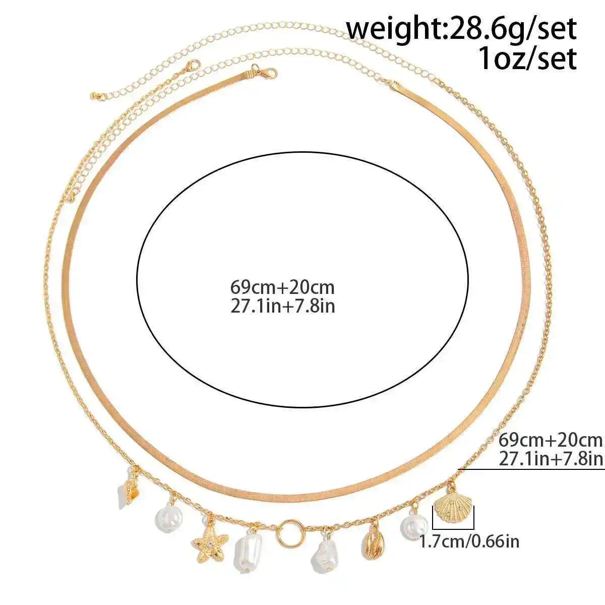 2Pcs/Set Summer Beach Vacation Sexy Bikini Waist Chain Boho Imitation Pearl Starfish Conch Pendant Body Chain Jewelrry