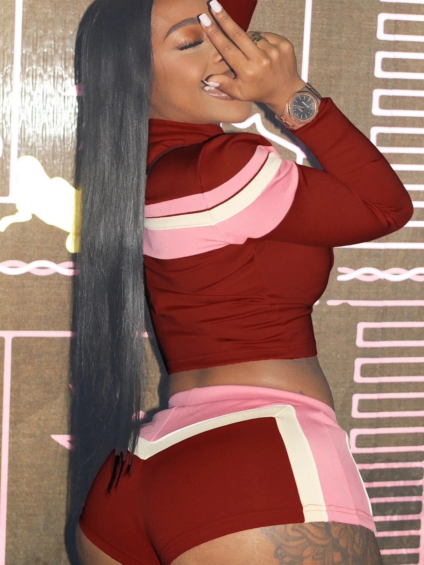 Colorful Print 3 Piece Set Women Tracksuit Casual Zip Crop Tops+Bra+Shirring Shorts Matching Street Stretch Outfits