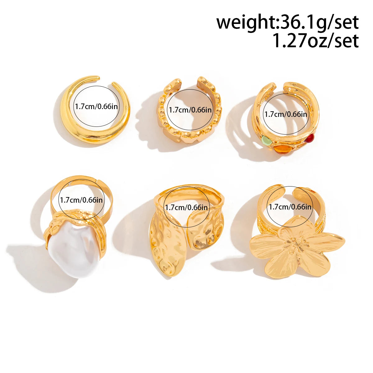 2025 New Irregular Exaggerated Metal Flower Open Rings Women Elegant Baroque Imitation Pearl Ring Jewelry Accessories