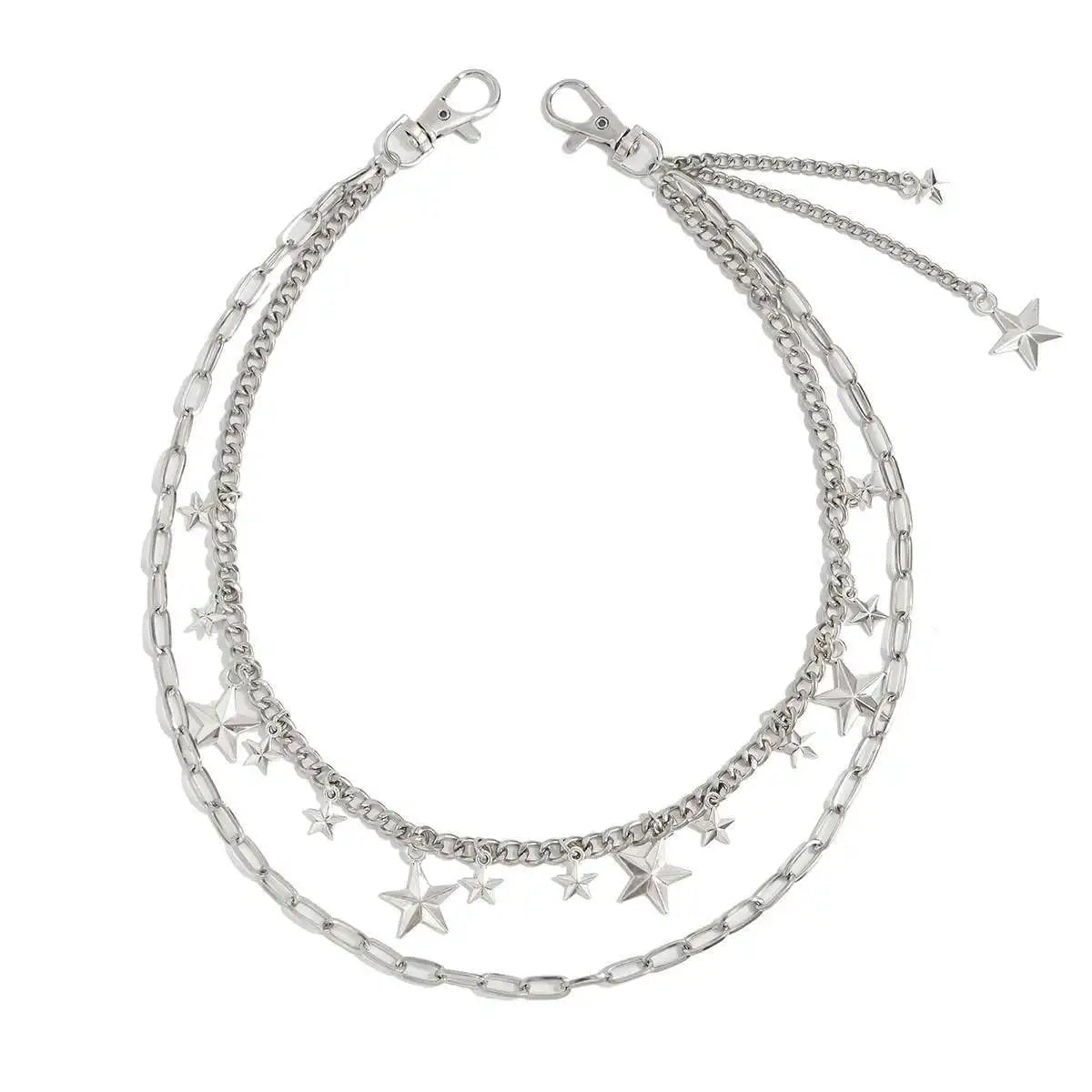 Trendy Hip Hop Double Layer Jeans Pants Chain Men Women Creative Star Pendant Bag Waist Chain Steampunk Jewelry Gift