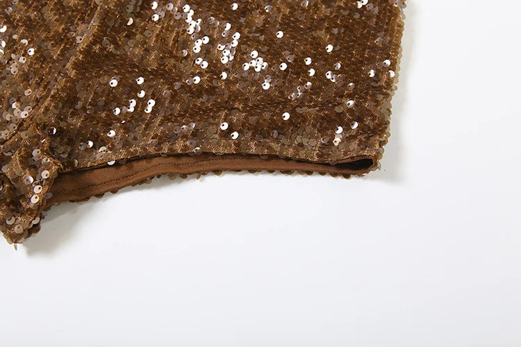 Sexy Coquette 2 Piece Set Women Fashion Silky Patchwork V-Neck Camisole +Sequins Shorts Matching Hottie Street Suits