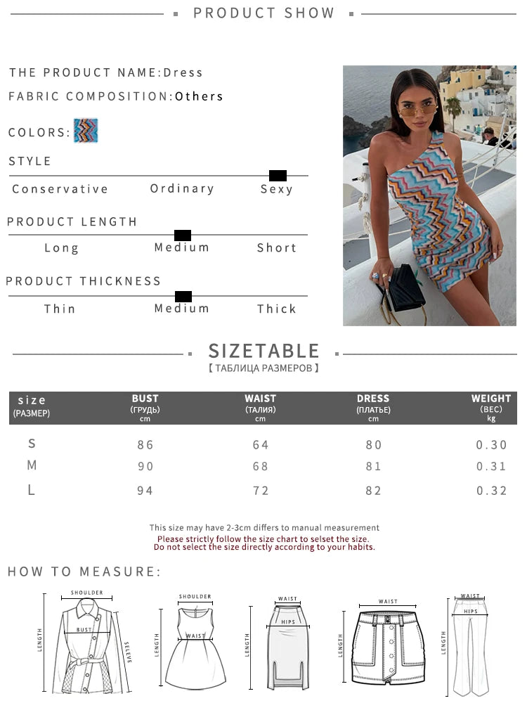 Zigzag Stripe Print Mini Dress Woman Summer Trend Skew Collar Backless Sleeveless High Street Sexy Fashion Bodycon