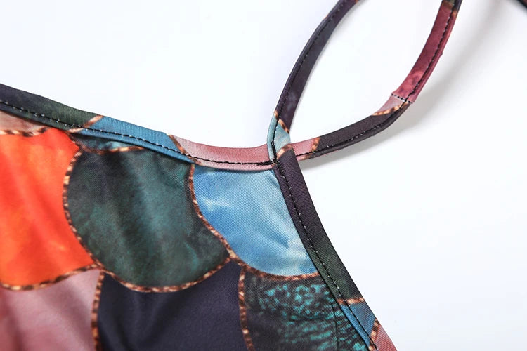 Cross Backless Dress Women Y2K Summer Colorful Scale Print Sleeveless Slim Stretch Beach Vacation Club Party Vestidos