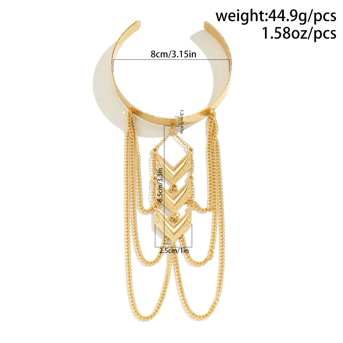 Vintage Punk Tassel Link Open Upper Arm Bracelet for Women Goth V Shape Pendant Adjustable Bangles Couple Jewelry Gift