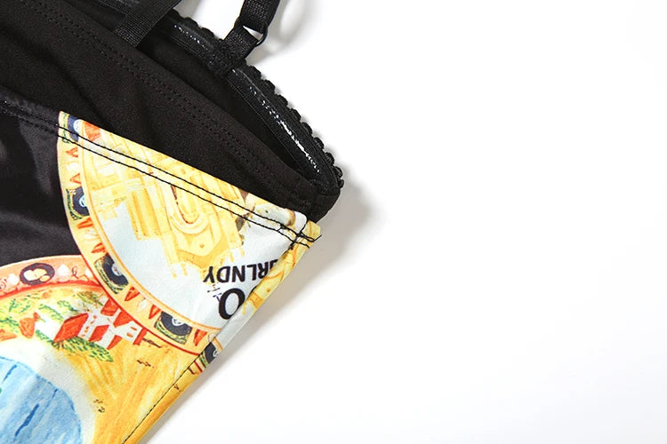 Patchwork Straps Dress Women Y2K Lemon Print Sleeveless Skinny Tight Vacation Beach Party Elegant Banquet Vestidos