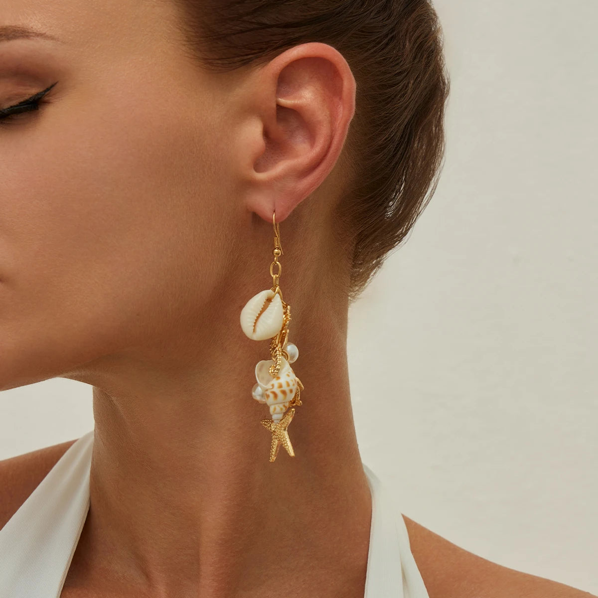Y2K Boho Starfish Scallop Long Tassels Drop Earrings for Women Summer Beach Piercing Hanging Earrings Wedding Jewelry