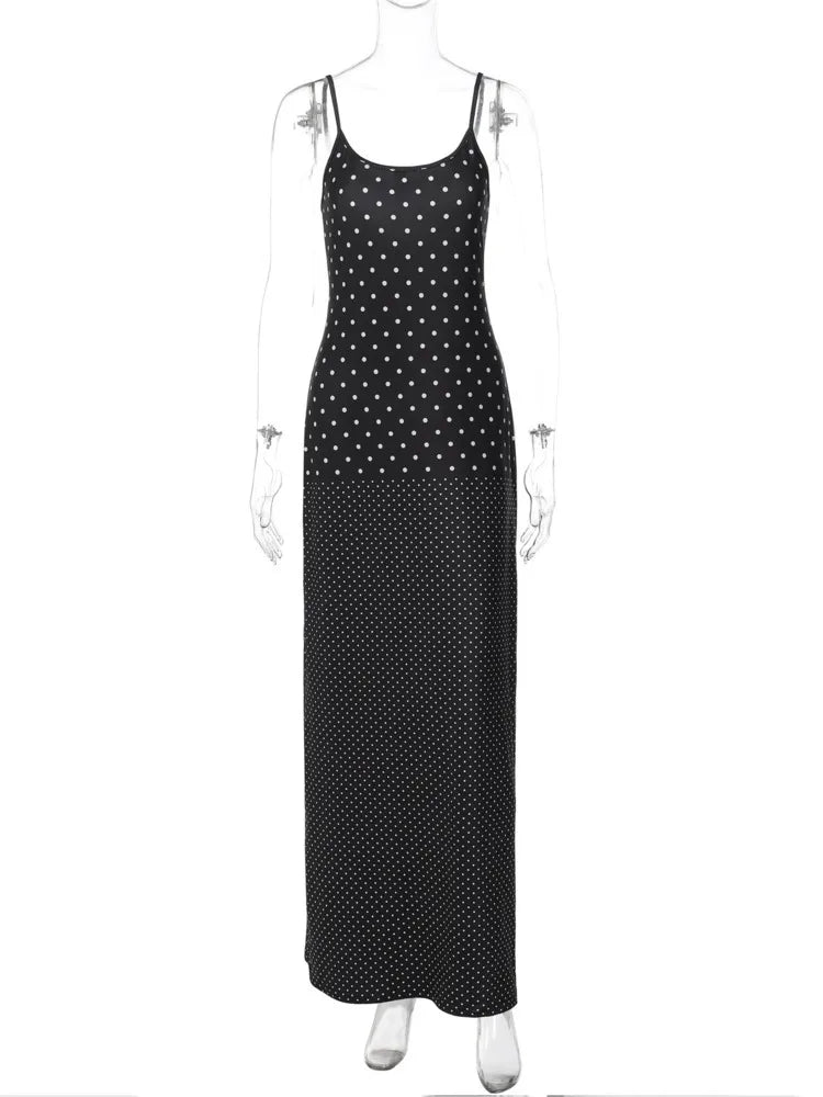 Spaghetti Strap Polka Dot Sexy Maxi Dress Women Gown Elegant Sleeveless Backless Bodycon Club Party Long Dresses Female