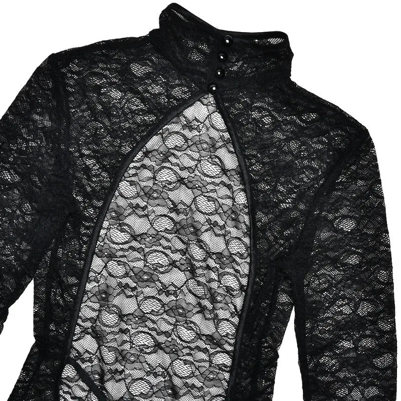 See Through Lace Mesh Bodycon Jumpsuit Black Backless Long Sleeve 1 Piece Jumpsuit Sexy Club Outfits for Women