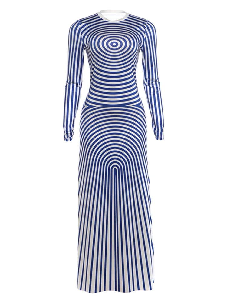 Thread Patchwork Dress Woman Autumn Trend o-Neck Full Sleeve Skinny Stretch Daily Casual Fashion Elegant Long Bodycon