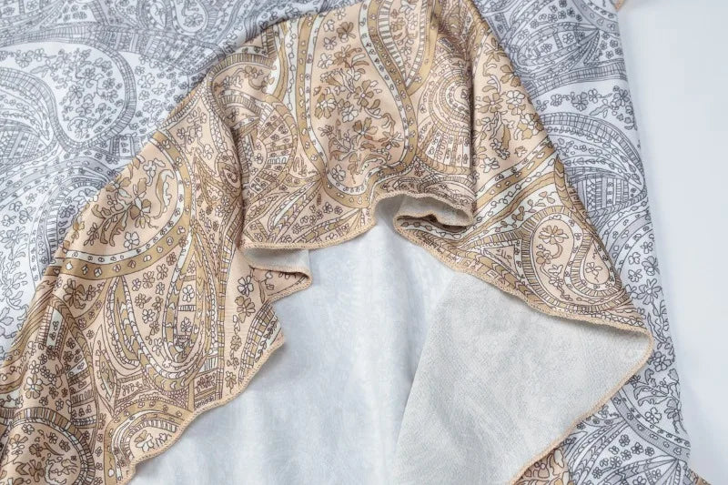 Off The Shoulder Ruffled High Split Dress for Woman Elegant Paisley Print Sleeveless Long Dresses Resort Wear