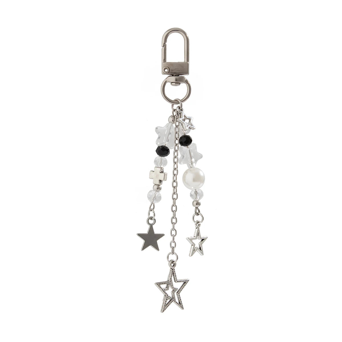Vintage Hollow Star Cross Pendant Keychain Korean Fashion Beads Keyring Jeans Bag Chain Pendant Y2K Jewelry Accessories