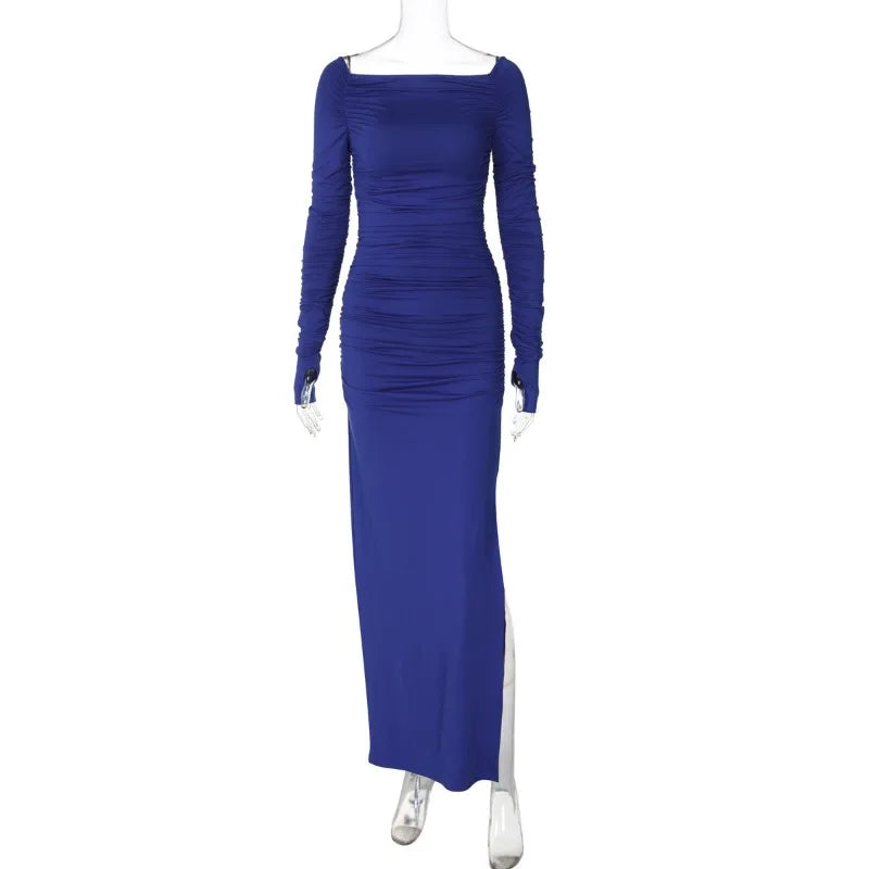 Off The Shoulder Long Sleeve Side Split Dress Elegant Evening Party Dresses Women Sexy Clothes Winter 2024