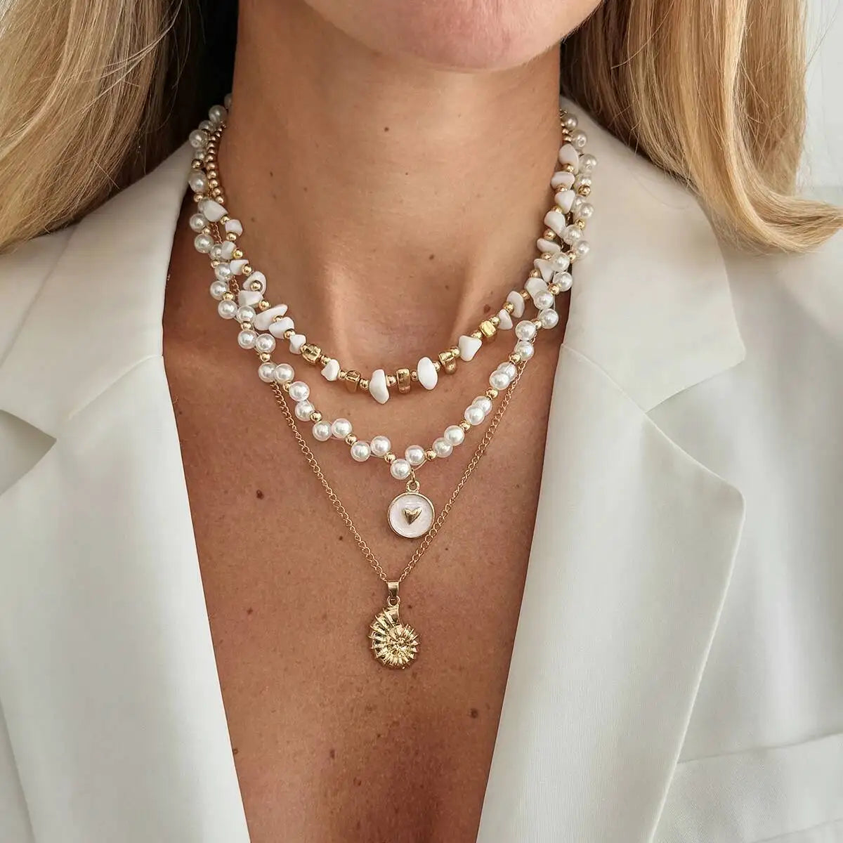 3Pcs/Set Boho Imitation Pearls Conch Pendant Necklace Women Trendy Adjustable Gold Color Neck Chain 2026 New Jewelry