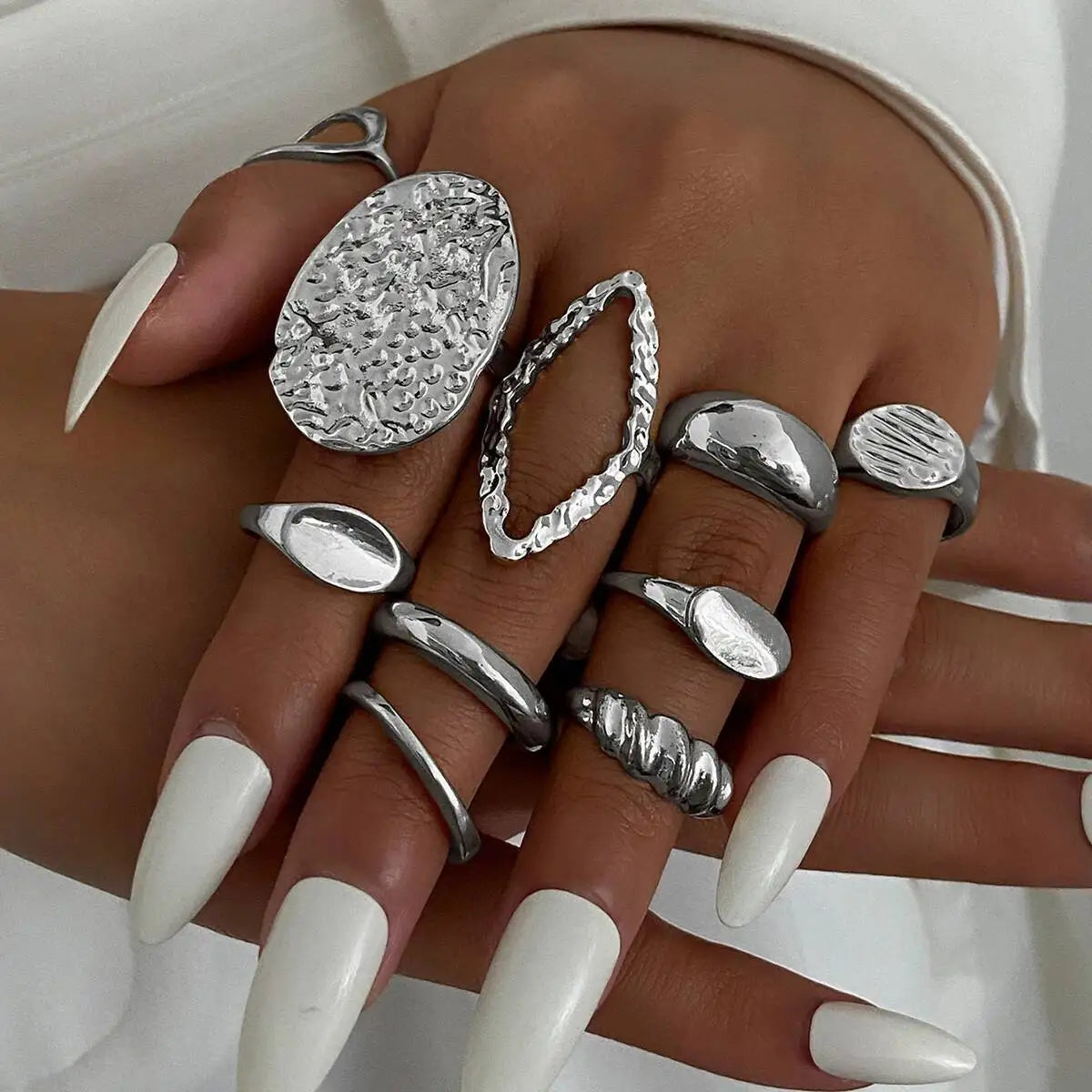 10Pcs/Set Vintage Irregular Open Adjustable Rings for Women New Trend Stacking Finger Rings Daily Party Jewelry Gift