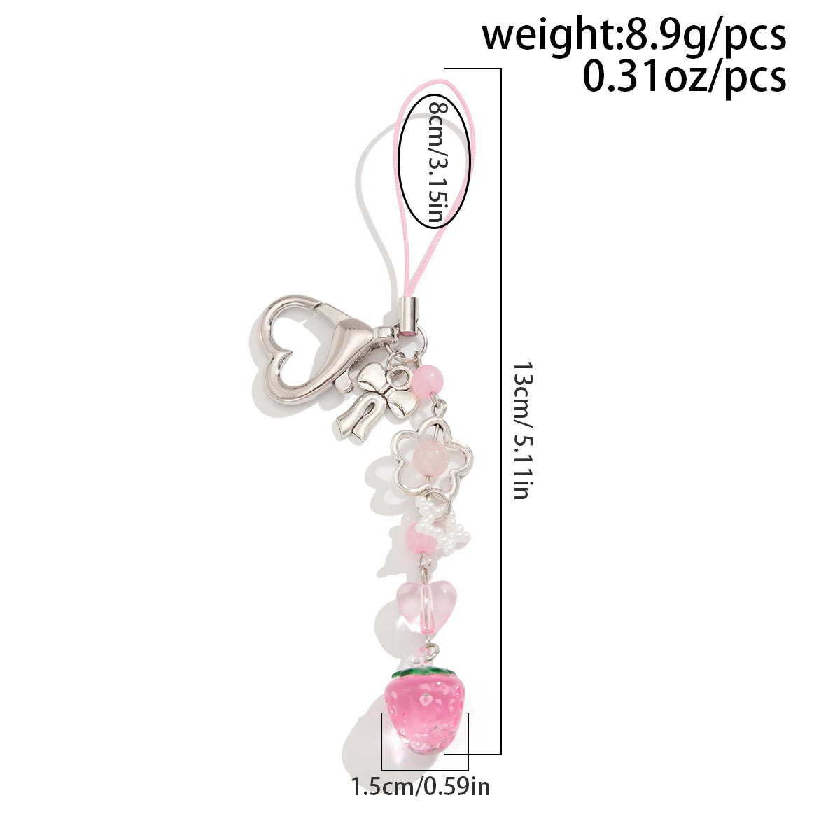 1Pcs Exquisite Sweet Flower Beaded Keychain Cute Colorful Strawberry Bow Tassels Pendant Key Accessories Jewelry Gifts